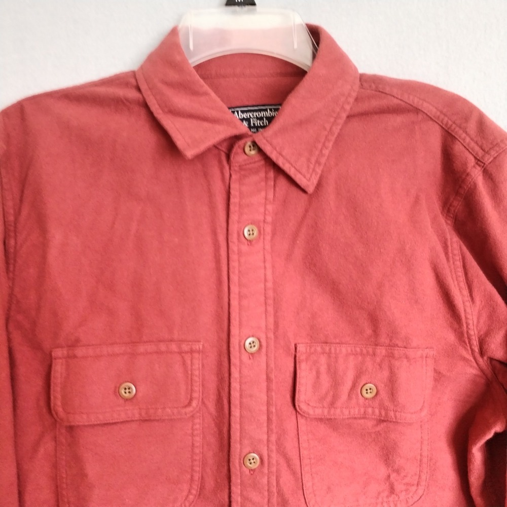 Abercrombie‎ & Fitch Men's Flannel Medium Shirt Solid Red Button Up Workwear